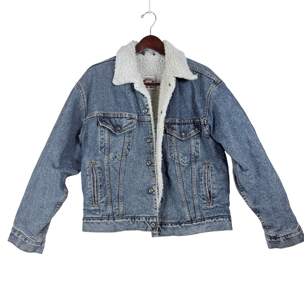 Vintage Levis Sherpa Lined Denim Trucker Jacket M USA Made 70609 Americana